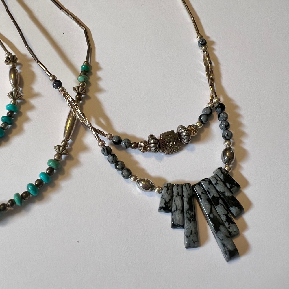 Southwestern Jewelry Lot Turquoise Snowflake Obsidian Kokopelli Boho Necklaces - Picture 4 of 7